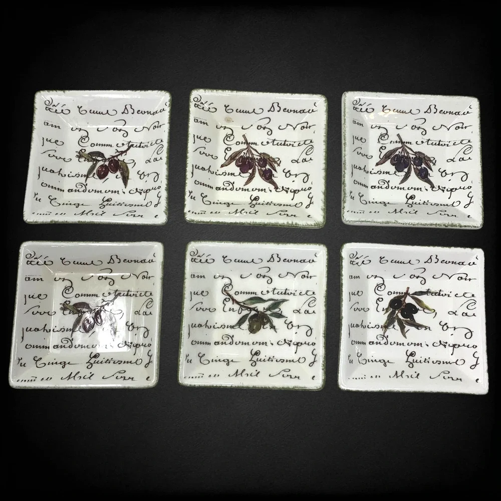 Lot 6 x Williams Sonoma Olive Script Oil Dipping Plates Square 4